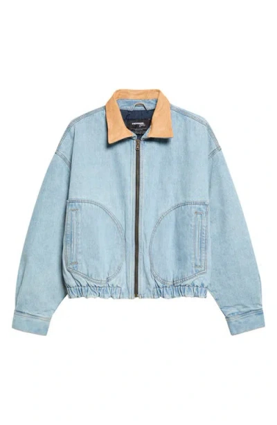 Hommegirls Cotton Denim Bomber Jacket In Stonewash