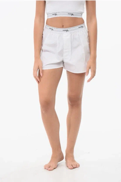Hommegirls Cotton Pajama Boy Shorts With Logo Band In White