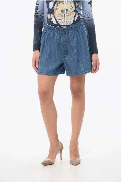 Hommegirls Denim Shorts With Elastic Waistband In Blue