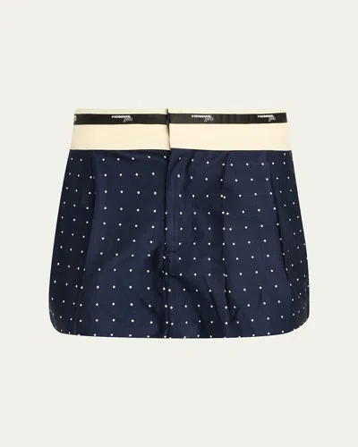 Hommegirls Flip Waist Polka-dot Twill Micro Skirt In Blue