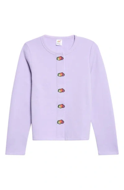 Hommegirls Fruit Of The Loom Snap Terry Cardigan In Purple