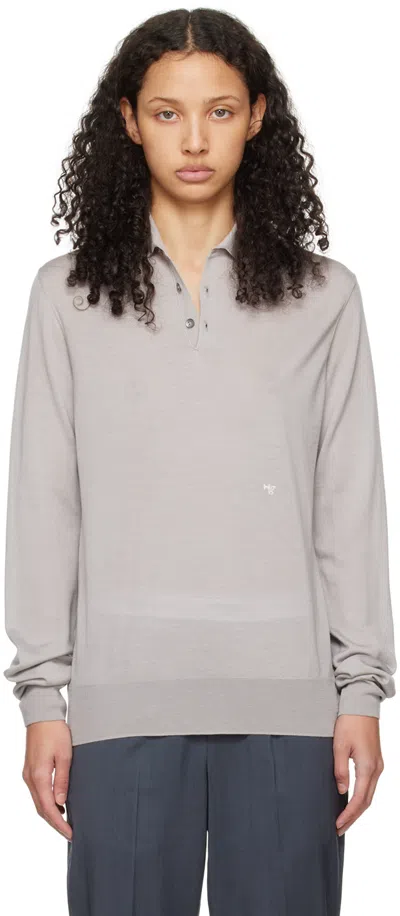 Hommegirls Gray Spread Collar Polo In Dove Grey