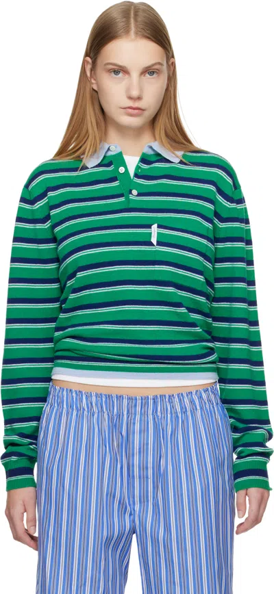 Hommegirls Green & Navy Knit Stripe Polo