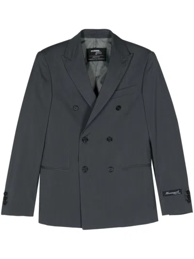 Hommegirls Double-breasted Wool Blazer In Grey