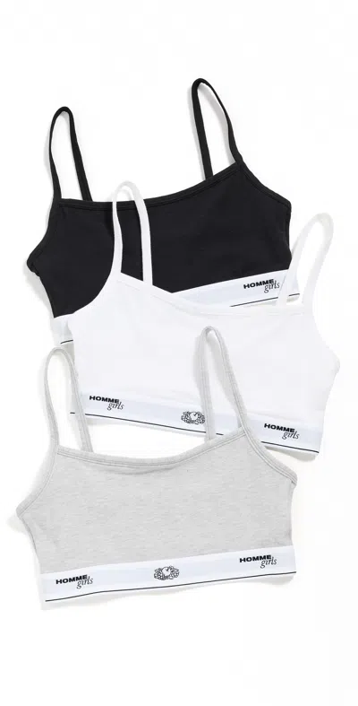 Hommegirls Homme Girls X Fruit Of The Loom Cami Bralette 3 Pack Black/heather Grey/white In Multi