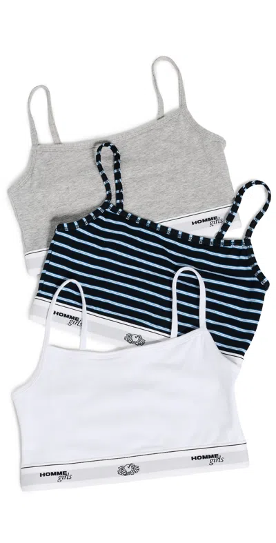 Hommegirls Homme Girls X Fruit Of The Loom Cami Bralette 3 Pack Stripe/heather Grey/white In Multi