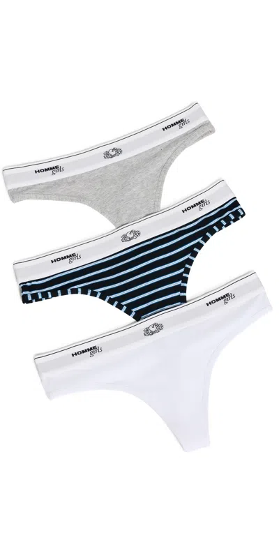Hommegirls Homme Girls X Fruit Of The Loom Classic Thong 3 Pack Stripe Heather Grey/white