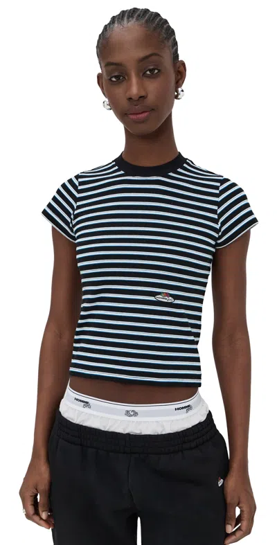 Hommegirls Homme Girls X Fruit Of The Loom Striped Baby Tee Black Blue Stripe