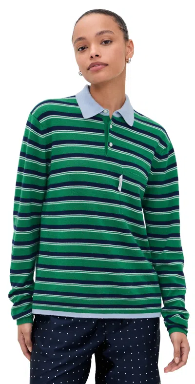 Hommegirls Knit Stripe Polo Green Stripe In Multi
