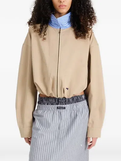 Hommegirls Layered-collar Bomber Jacket In Brown