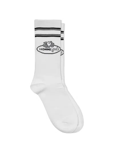 Hommegirls Logo-print Striped-trim Socks In Gray