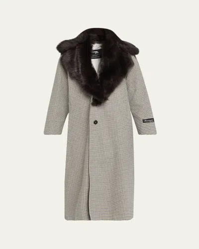 Hommegirls Mac Plaid Check Coat With Removable Shearling Collar In Gray