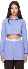 Hommegirls Navy Super Cropped Shirt In Bold Blue Stripe
