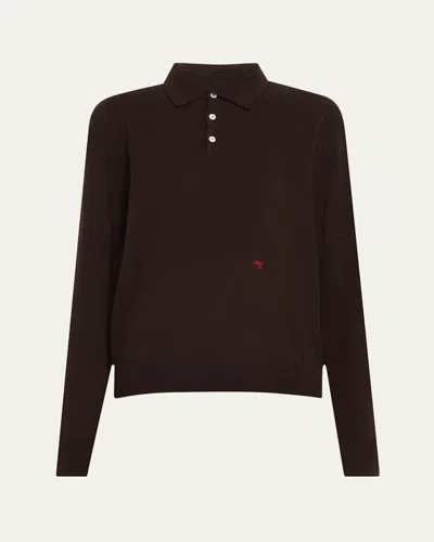Hommegirls Oversized Wool Cashmere Polo Shirt In Chocolate Brown