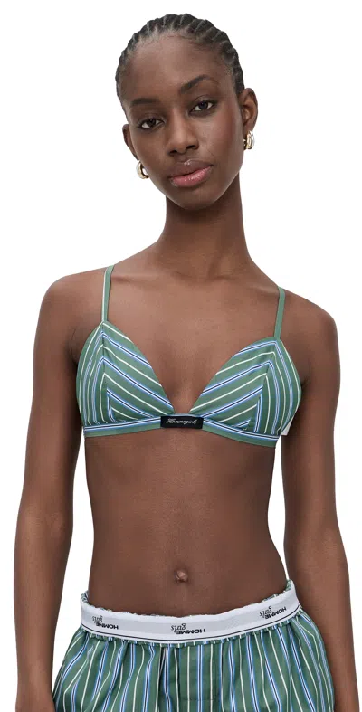 Hommegirls Shirting Bralette Green Porto Stripe In Blue