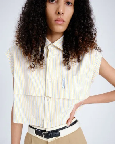 Hommegirls Sleeveless Layered Cropped Shirt In White