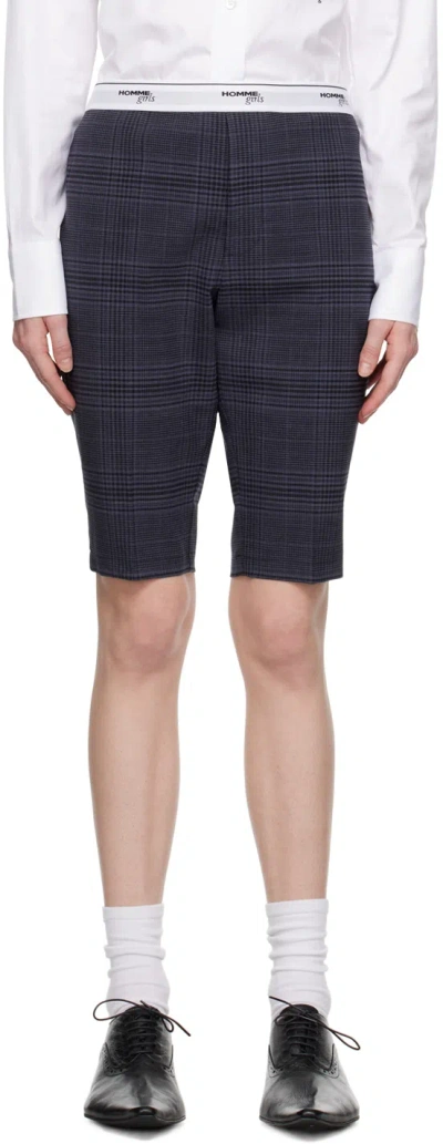 Hommegirls Ssense Work Capsule – Navy & Gray Shorts In Banker Navy Check