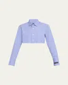 Hommegirls Stripe Super Cropped Poplin Shirt In Bold Blue Stripe