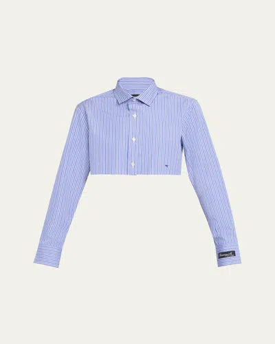 Hommegirls Stripe Super Cropped Poplin Shirt In Bold Blue Stripe