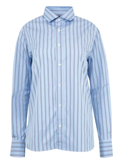 Hommegirls Striped Button-up Shirt In Blue