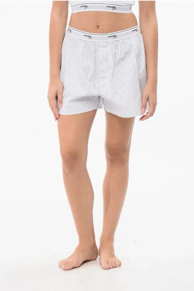 Hommegirls Striped Cotton Boxer Pajama Boy Shorts In White