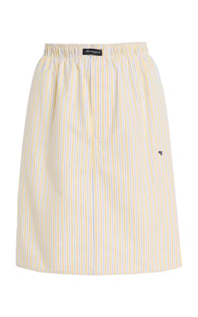 Hommegirls Striped Cotton Oxford Boxer Skirt In Yellow