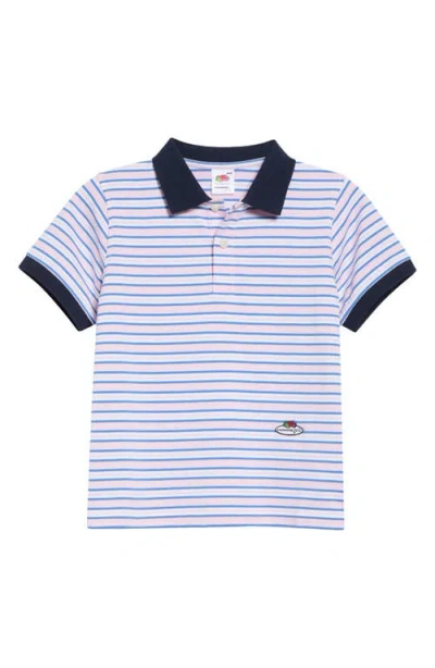Hommegirls X Fruit Of The Loom Striped Cotton Polo Top In White
