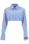 Hommegirls Striped Cotton Cropped Shirt In Blue