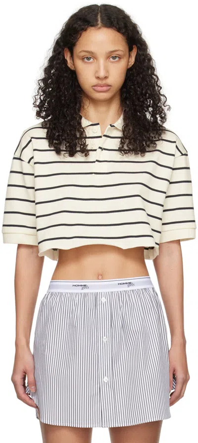 Hommegirls White Stripe Polo In Black And White