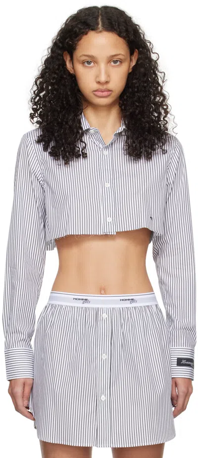 Hommegirls White Stripe Shirt In Faded Black Stripe