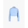Hommegirls Womens Blue White Stripe Boxy-fit Cropped Cotton-poplin Shirt