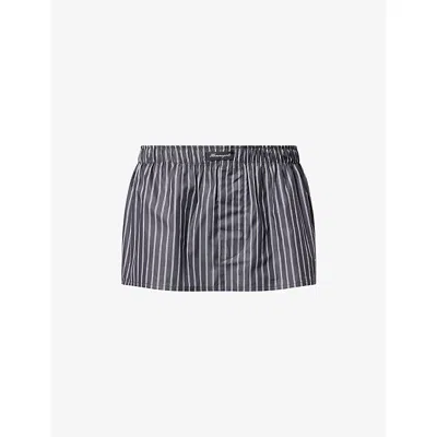 Hommegirls Womens Black Stripe Bandeau Striped Cotton-poplin Mini Skirt