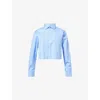 Hommegirls Womens Blue Stripe Boxy-fit Cropped Cotton-poplin Shirt