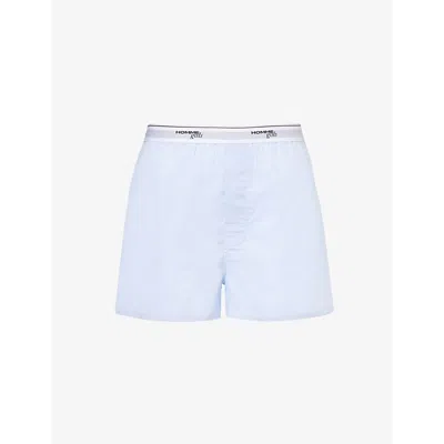 Hommegirls Womens Branded-waistband Cotton Boxer Shorts Chambray Blue