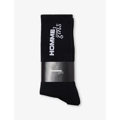 Hommegirls Womens Ribbed Mid-length Stretch Cotton-blend Socks Black