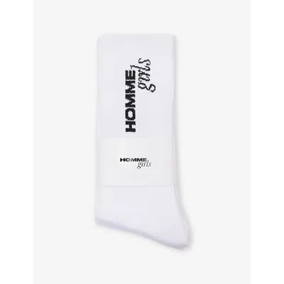 Hommegirls Womens Ribbed Mid-length Stretch Cotton-blend Socks Whit In White