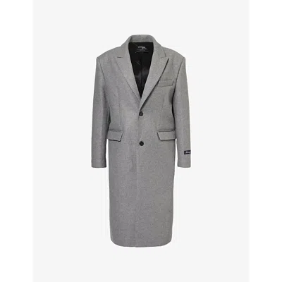 Hommegirls Womens Charcoal Single-breasted Long Wool Coat