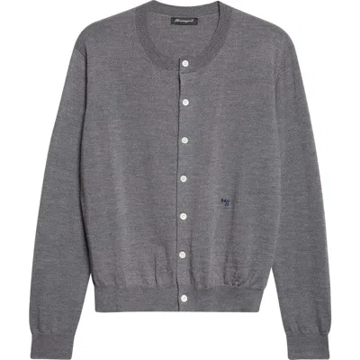 Hommegirls Wool Crewneck Cardigan In Gray