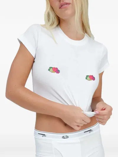 Hommegirls X Fruit Of The Loom Fruit-print Cropped T-shirt In White