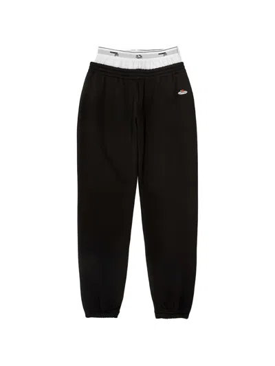 Hommegirls X Fruit Of The Loom Layered-waistband Logo-patch Track Pants In Black