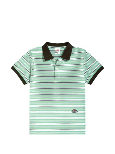 Hommegirls X Fruit Of The Loom Striped Cotton Polo Top In Green
