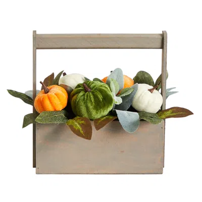 Homplanti 10" Fall Pumpkin Autumn Arrangement In Wood Basket