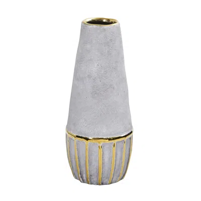 Homplanti 10" Regal Stone Decorative Vase With Gold Accents
