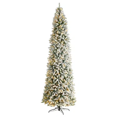 Homplanti 10' Slim Flcked Montreal Xmas Tree W/2420 Tips And 800 Leds In Green