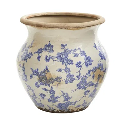 Homplanti 10.5" Tuscan Ceramic Blue Scroll Urn Vase