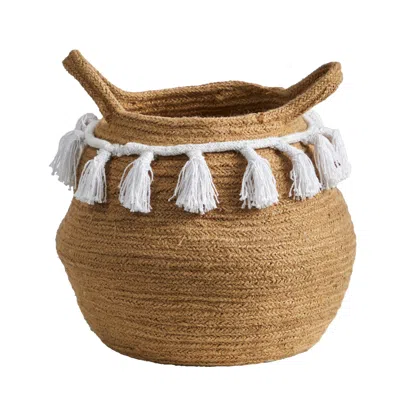 Homplanti 11" Boho Chic Handmade Cotton Woven Basket With Tassels
