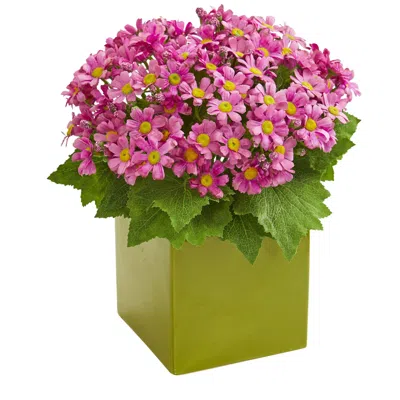 Homplanti 11" Daisy Artificial Arrangement In Green Vase In Pink