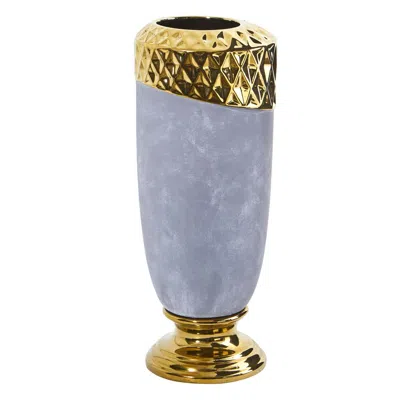 Homplanti 11.5" Regal Stone Vase With Gold Accents