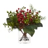 Homplanti 12" Berry, Pine And Boxwood Artificial Arrangement