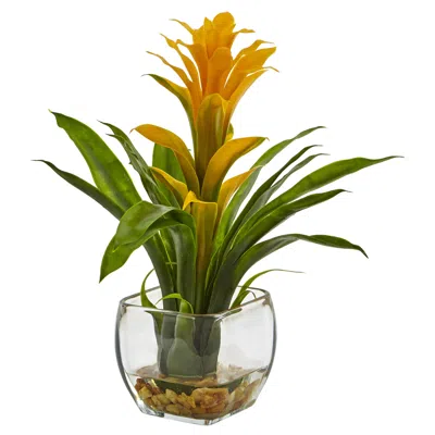 Homplanti 12" Bromeliad With Vase Arrangement Yellow